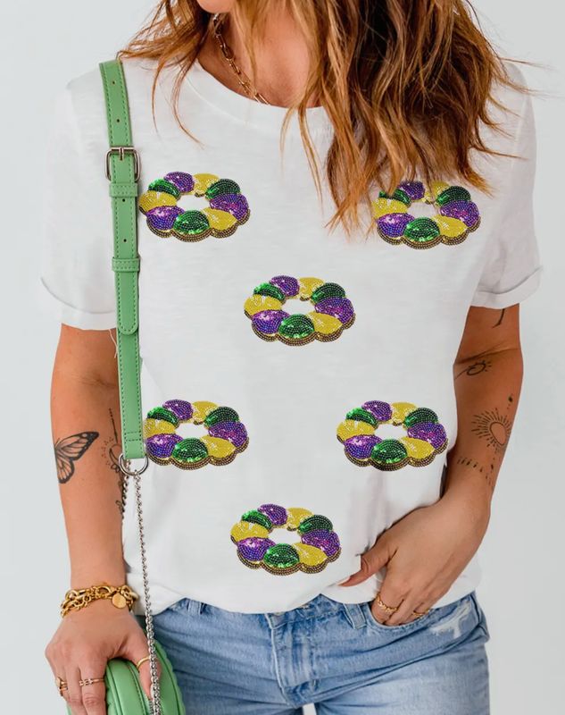 Sequin Mardi Gras King Cake Top