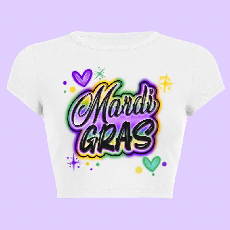 Airbrush Mardi Gras Cropped Baby Tee Airbrush Mardi Gras Cropped Baby Tee