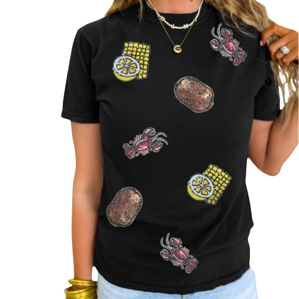 Sequin Crawfish Boil Tee - Black