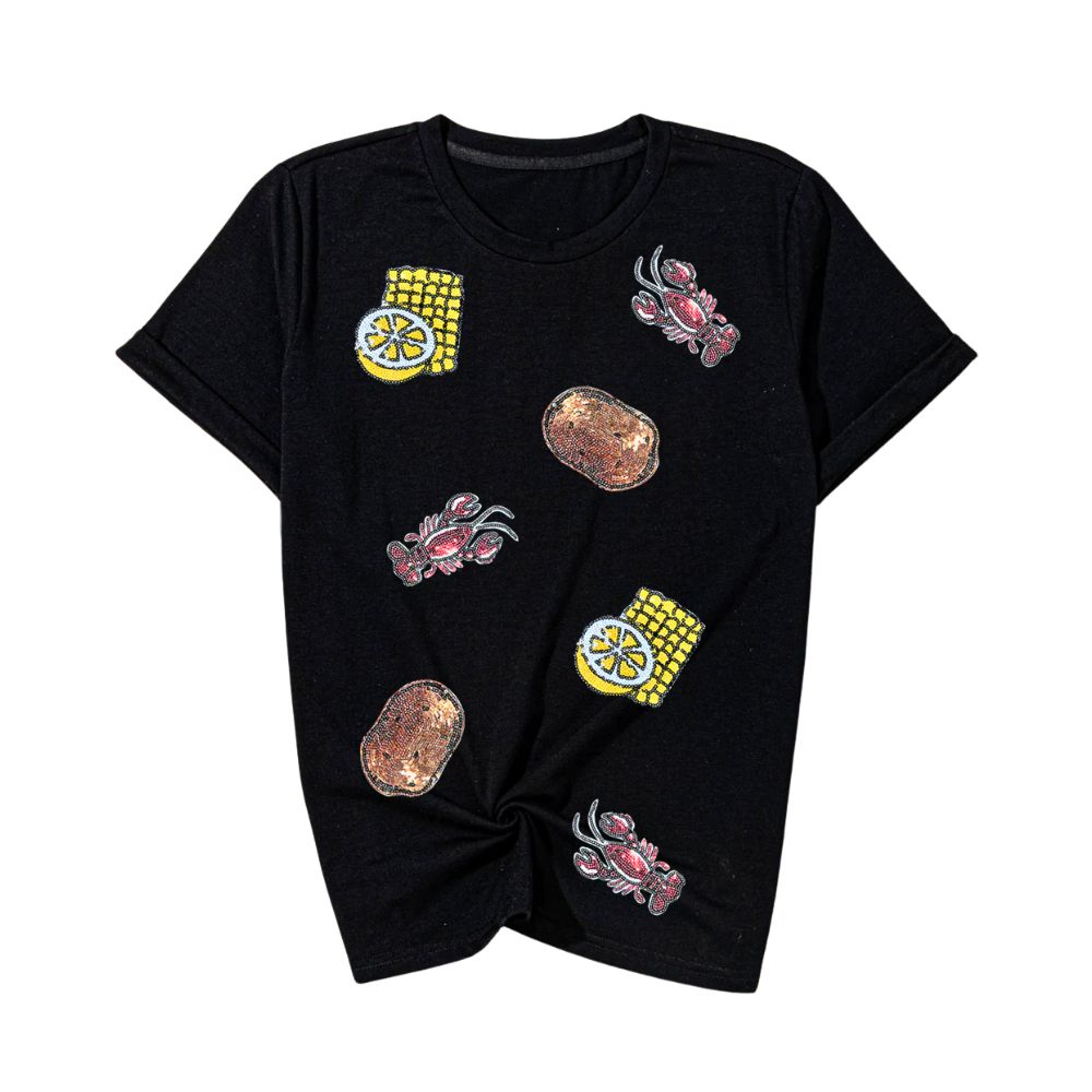 Sequin Crawfish Boil Tee - Black