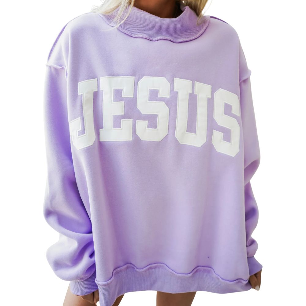 Jesus Embroidered Mock Neck Sweatshirt