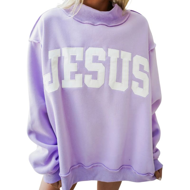Jesus Embroidered Mock Neck Sweatshirt
