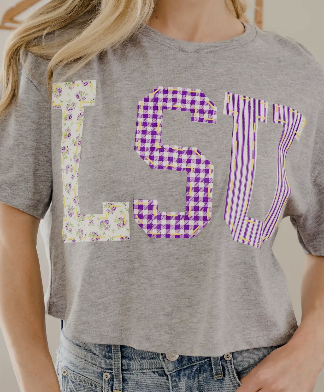 LSU Quilted Cropped Tee