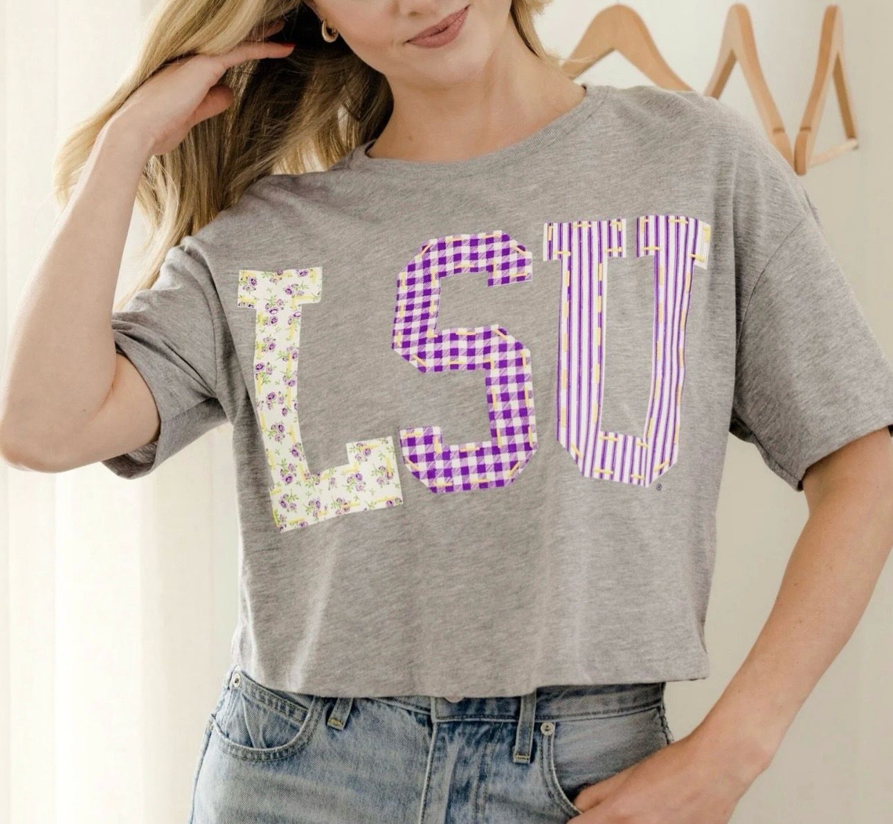LSU Quilted Cropped Tee