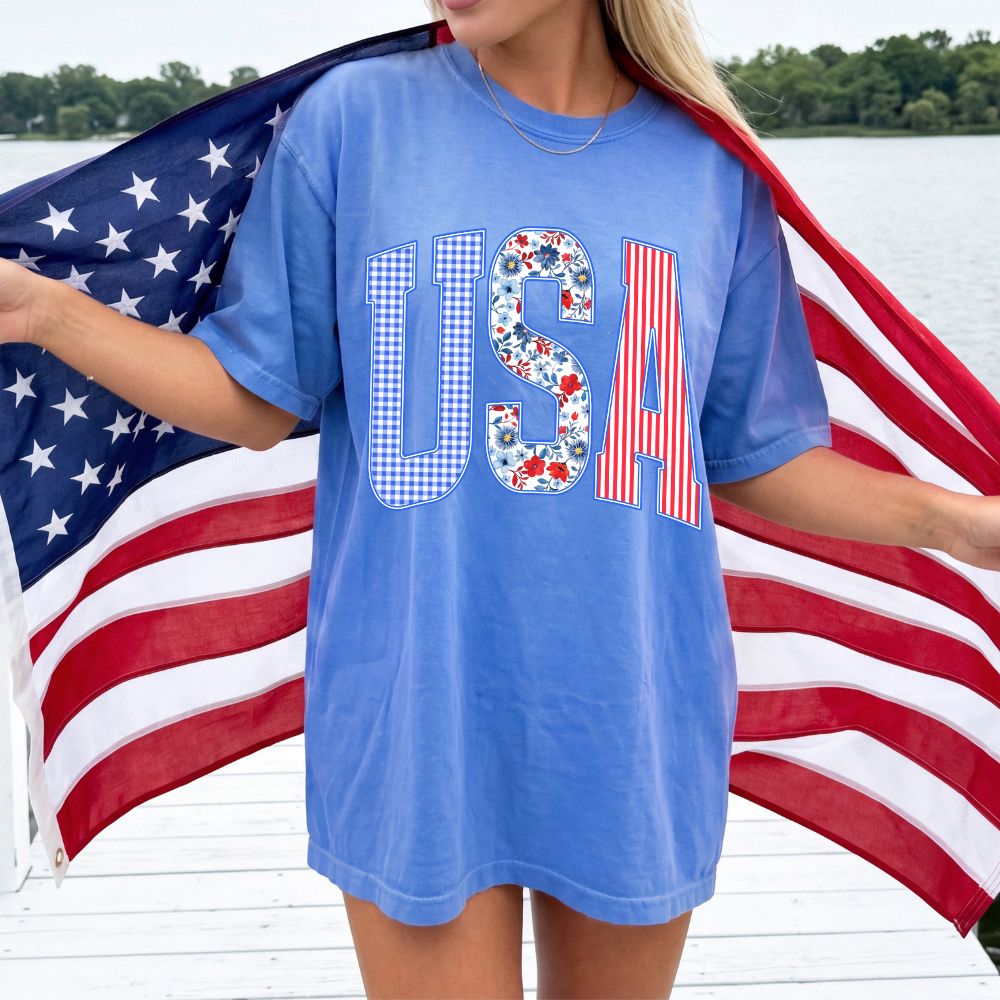 USA Floral Comfort Colors Tee