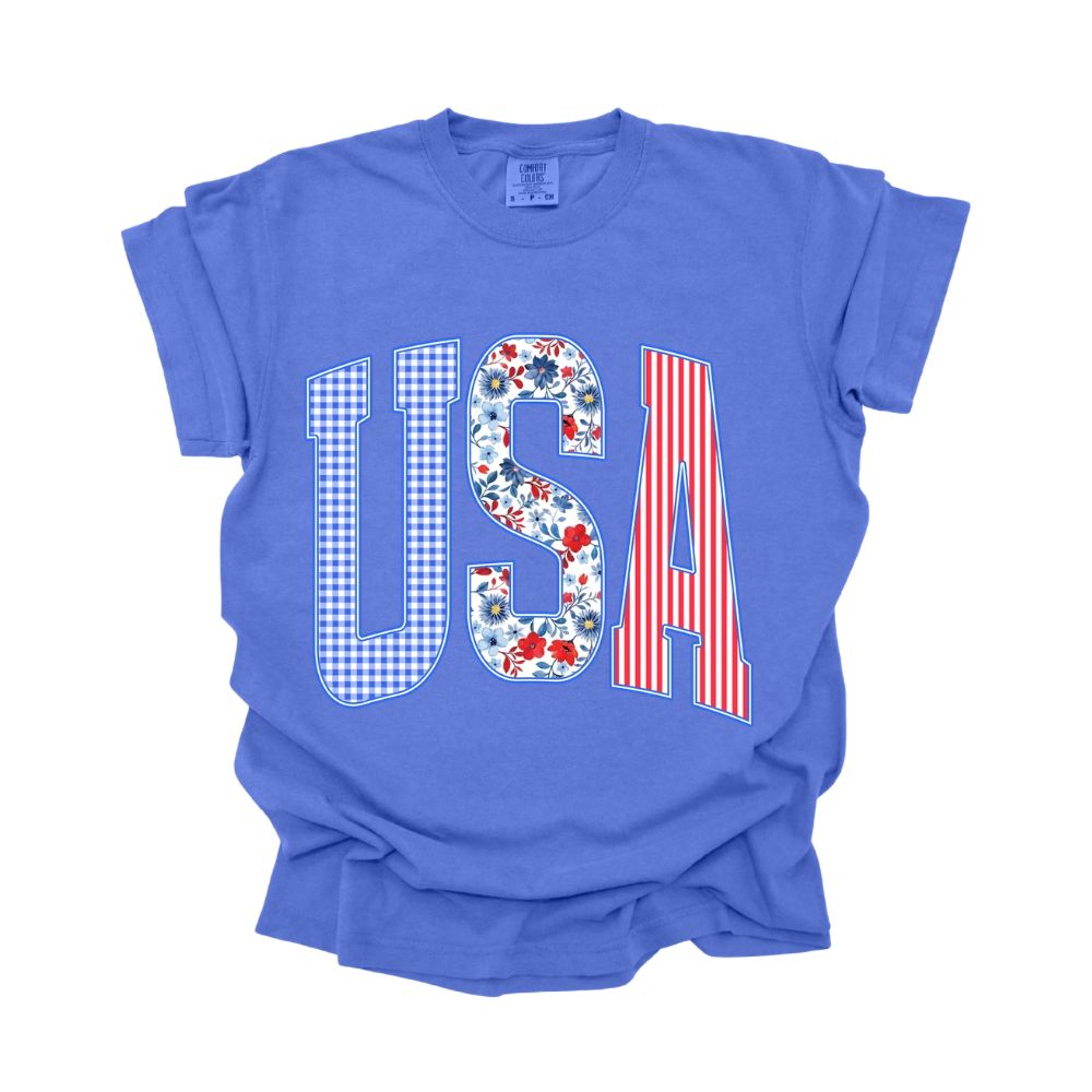 USA Floral Comfort Colors Tee