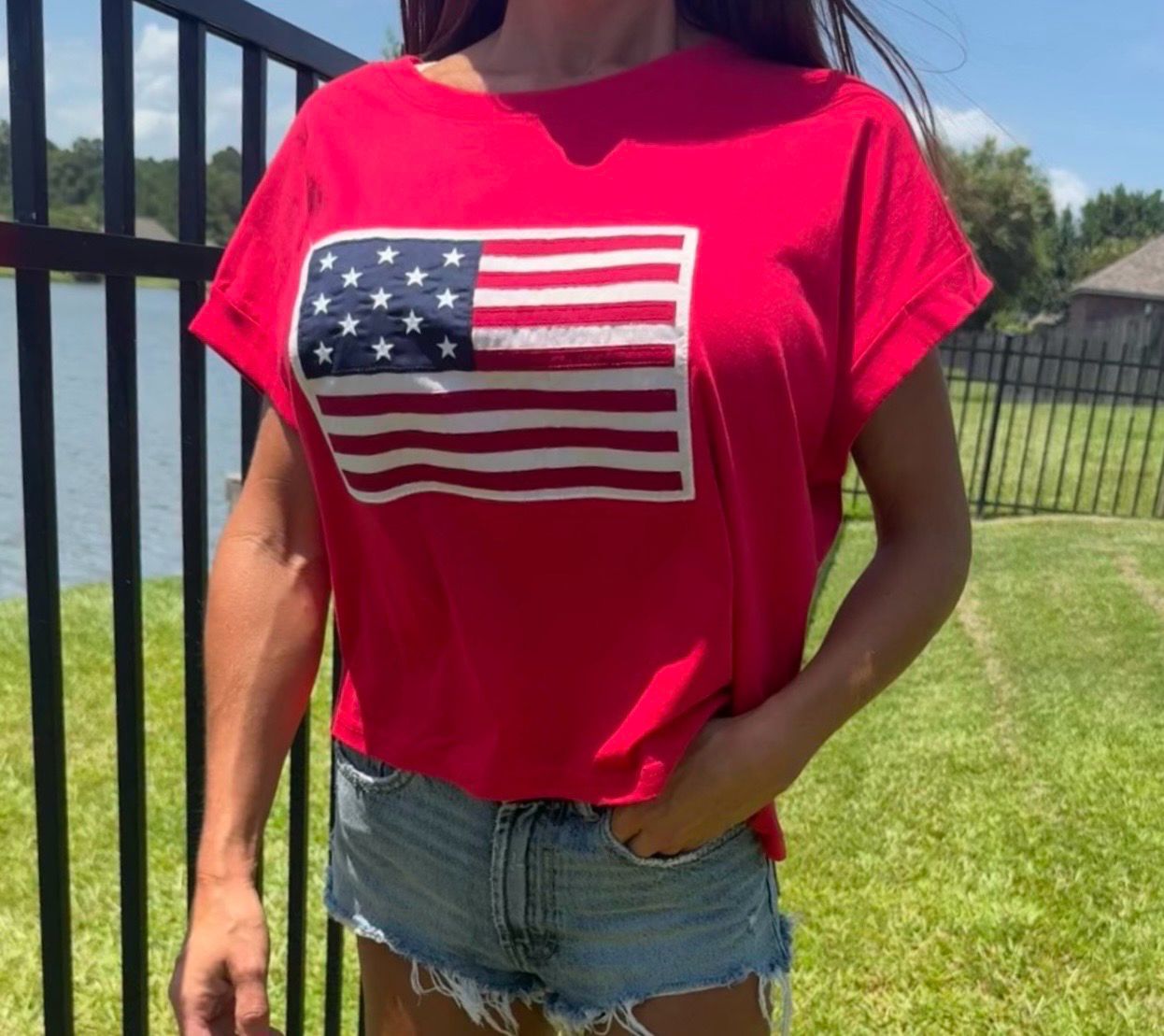 American Flag Boxy Crop - Red
