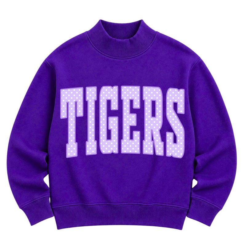 TIGERS Purple Polka Dot Mock Neck Sweatshirt