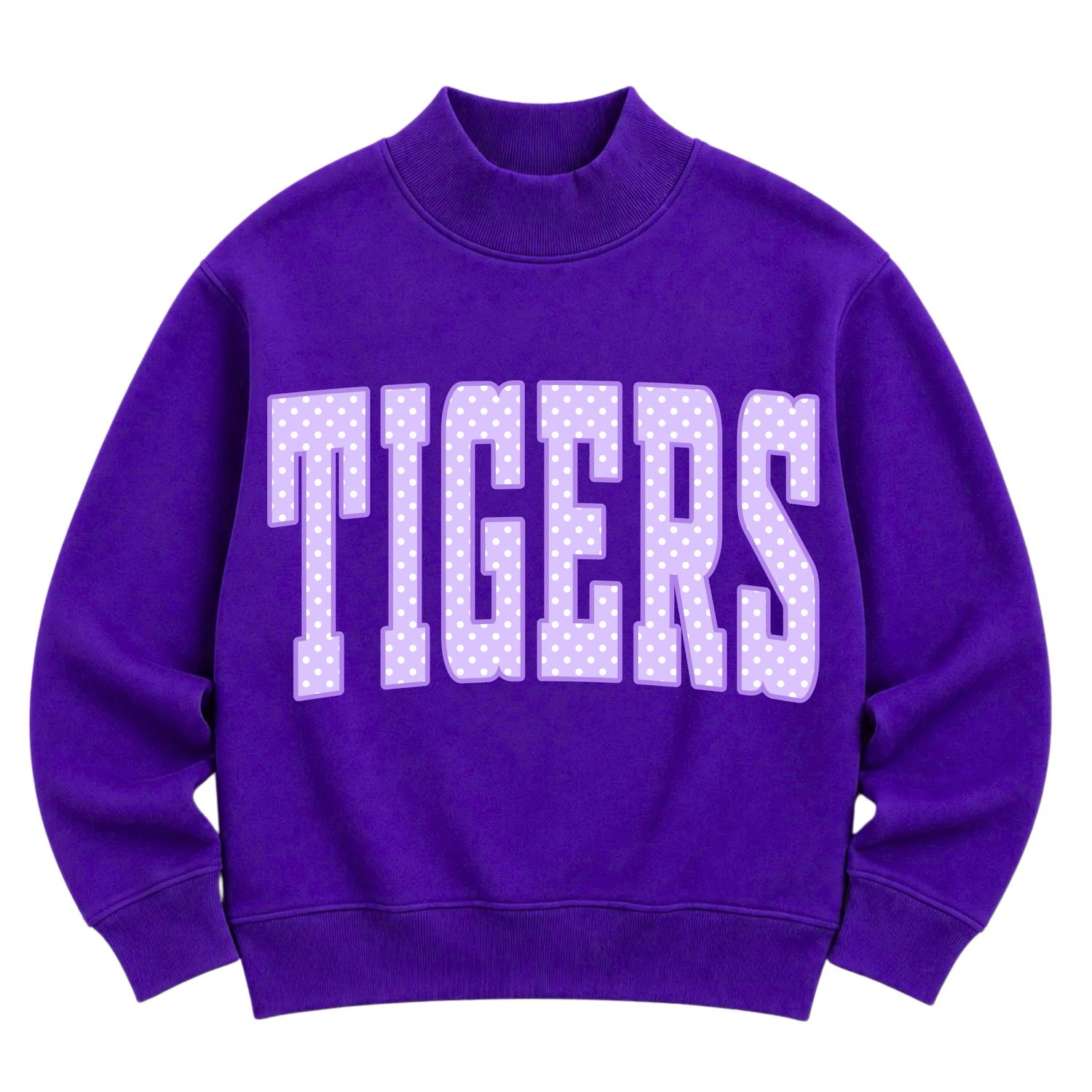 TIGERS Purple Polka Dot Mock Neck Sweatshirt
