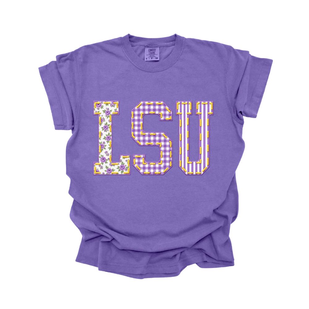 LSU Tigers Quilted Look Comfort Colors Tee