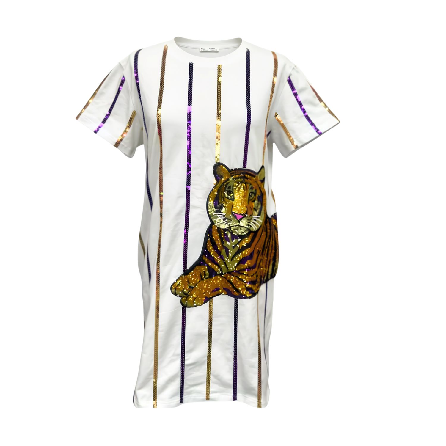 Sequin Stripe Tiger Wrap Dress