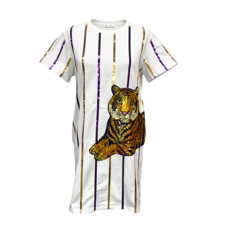 Sequin Stripe Tiger Wrap Dress