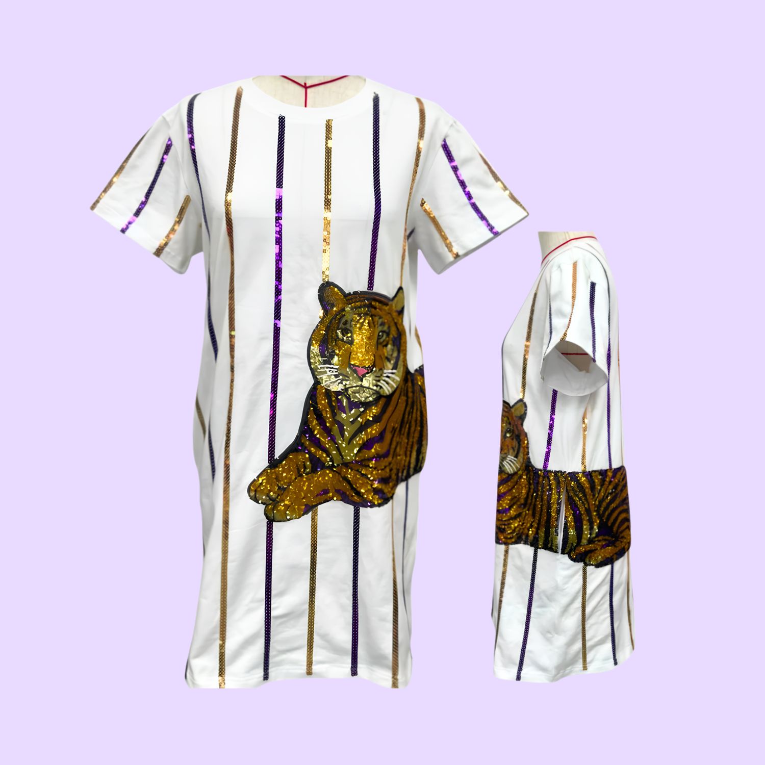 Sequin Stripe Tiger Wrap Dress