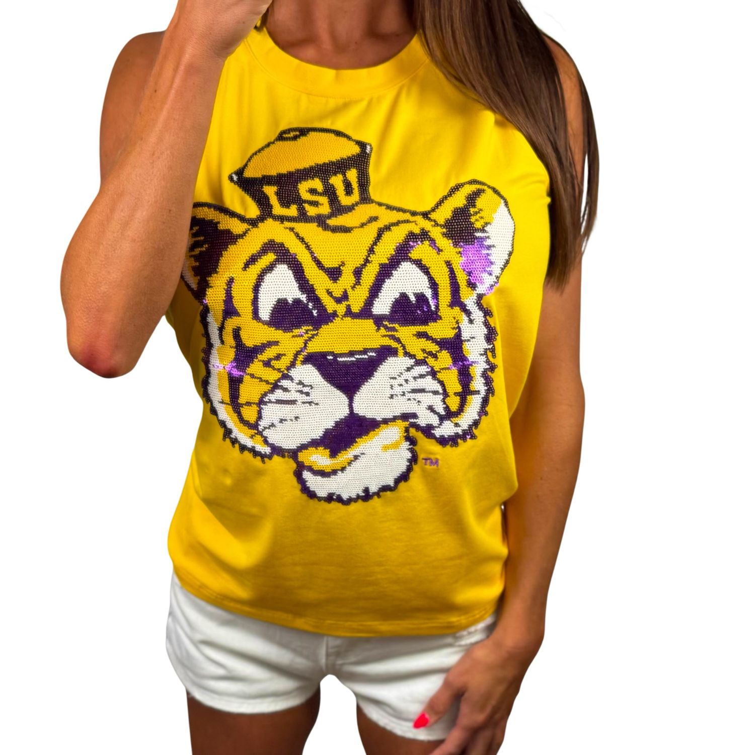 LSU Vintage Mike The Tiger Sequin Tank - Gold