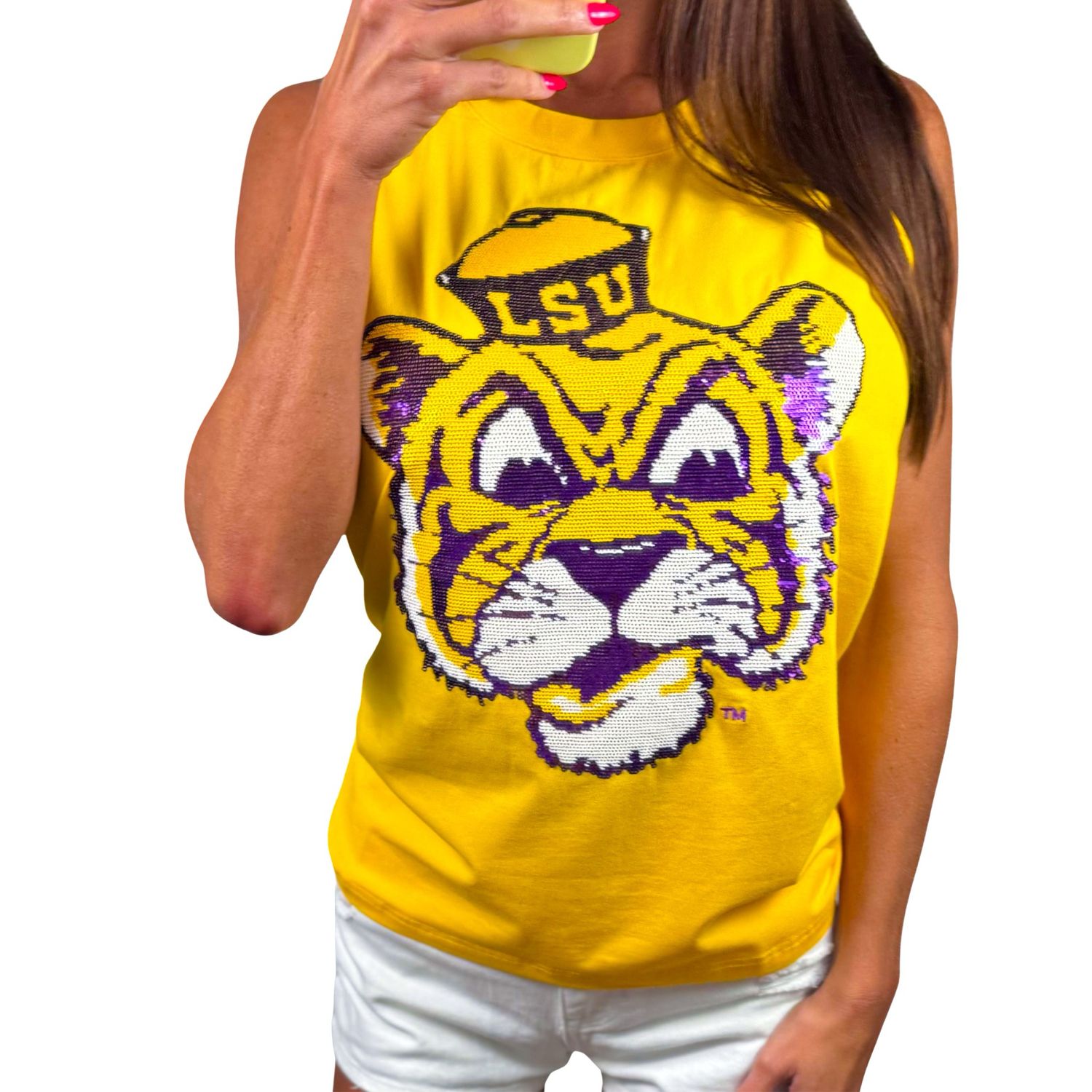 LSU Vintage Mike The Tiger Sequin Tank - Gold