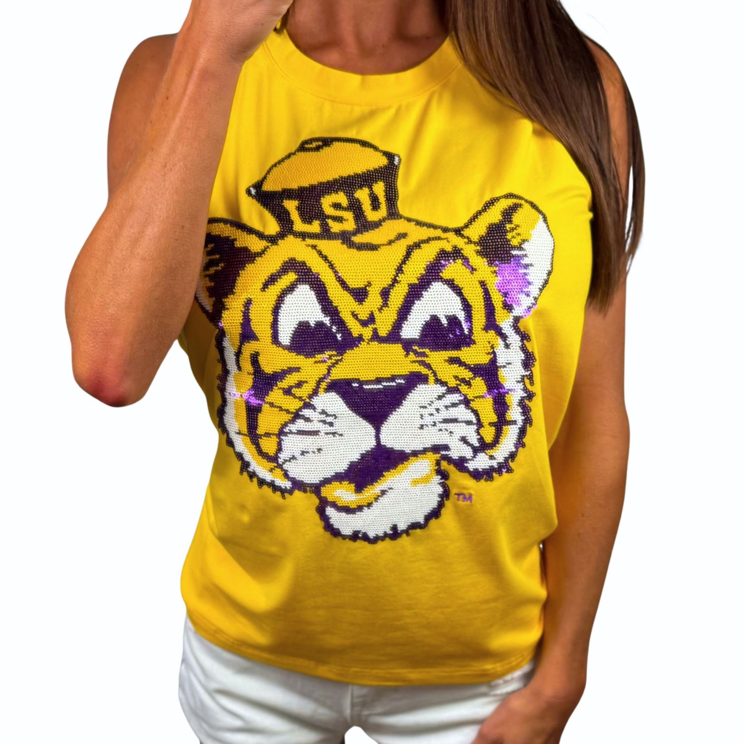 LSU Vintage Mike The Tiger Sequin Tank - Gold