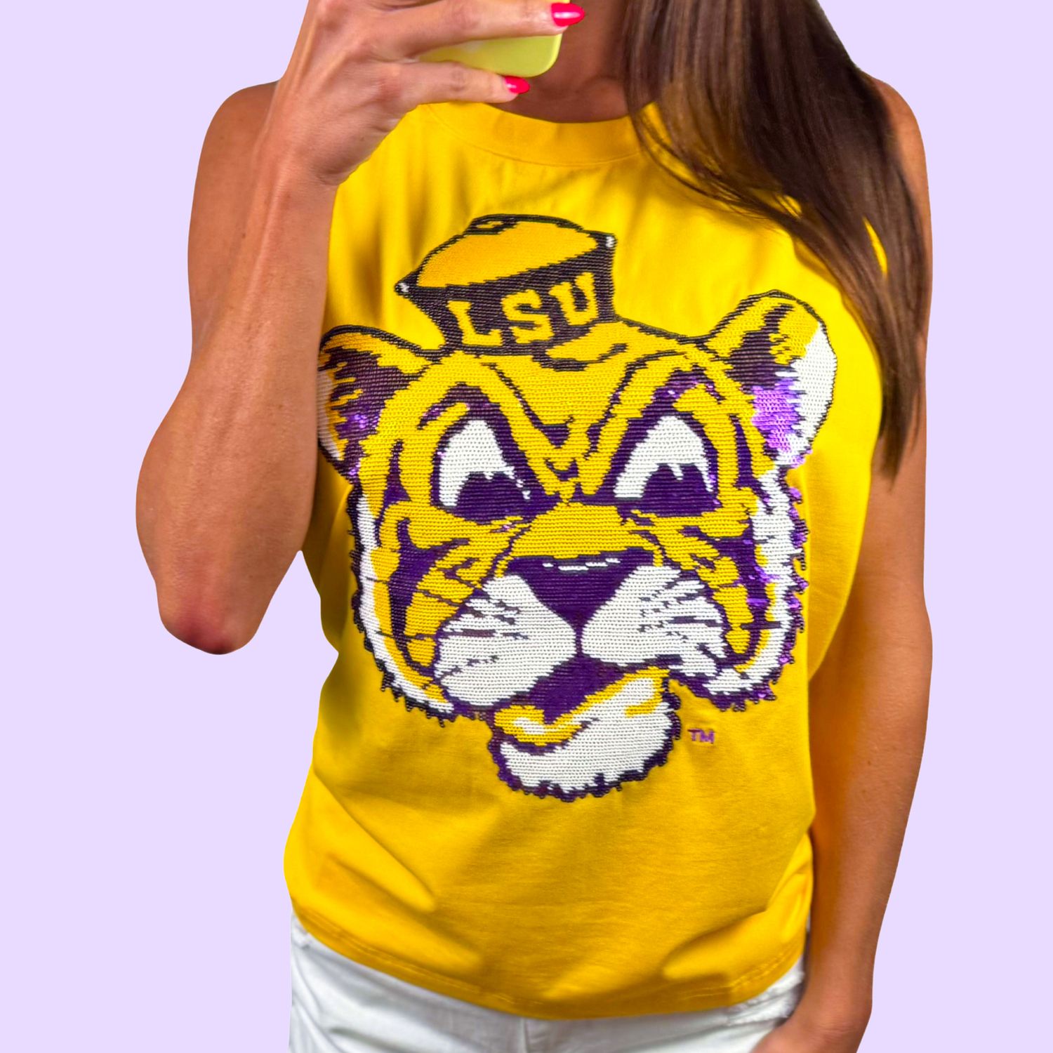 LSU Vintage Mike The Tiger Sequin Tank - Gold