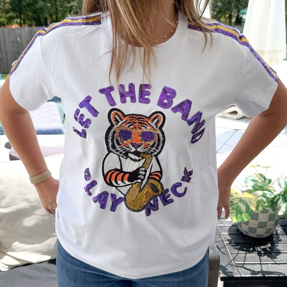 Let The Band Play Neck Sequined Top