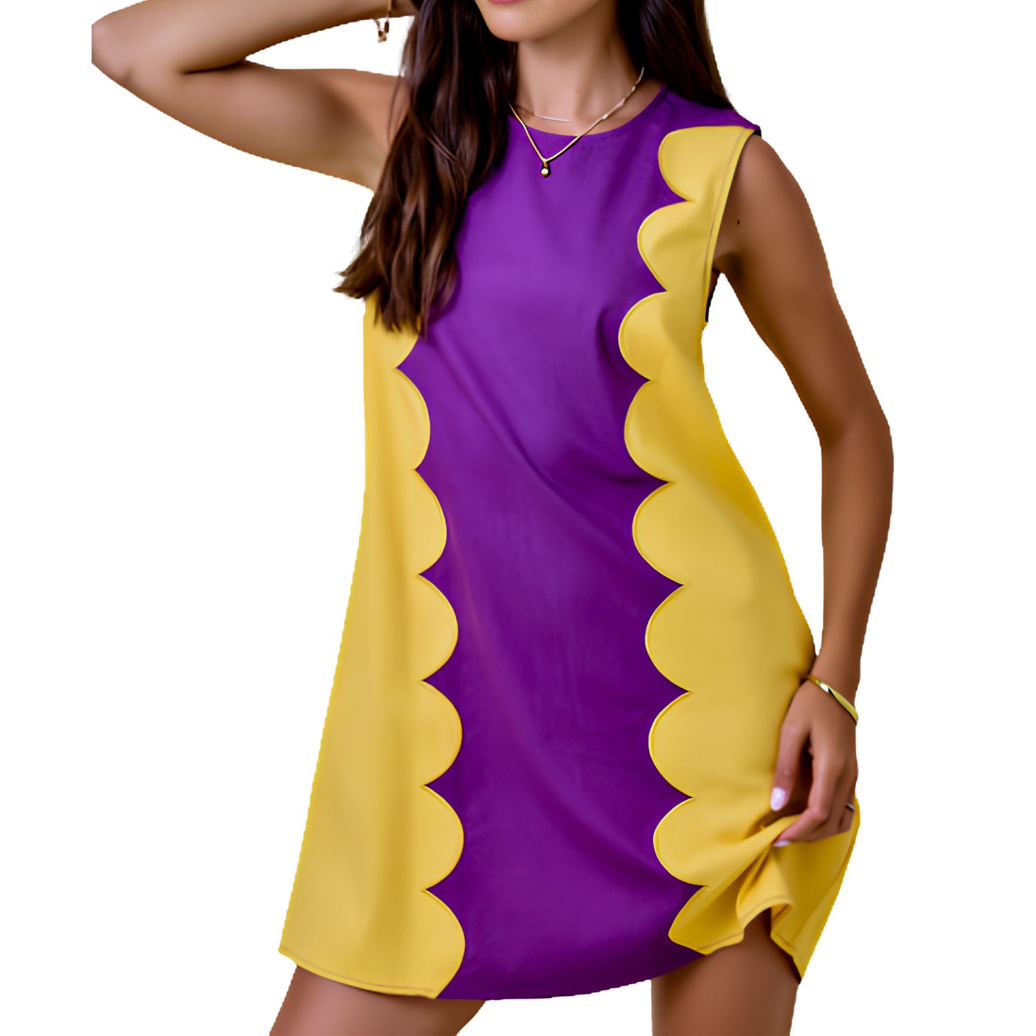Purple &amp; Gold Scallop Dress