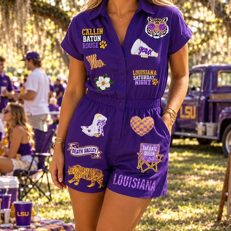 Sequin Patch LSU Romper