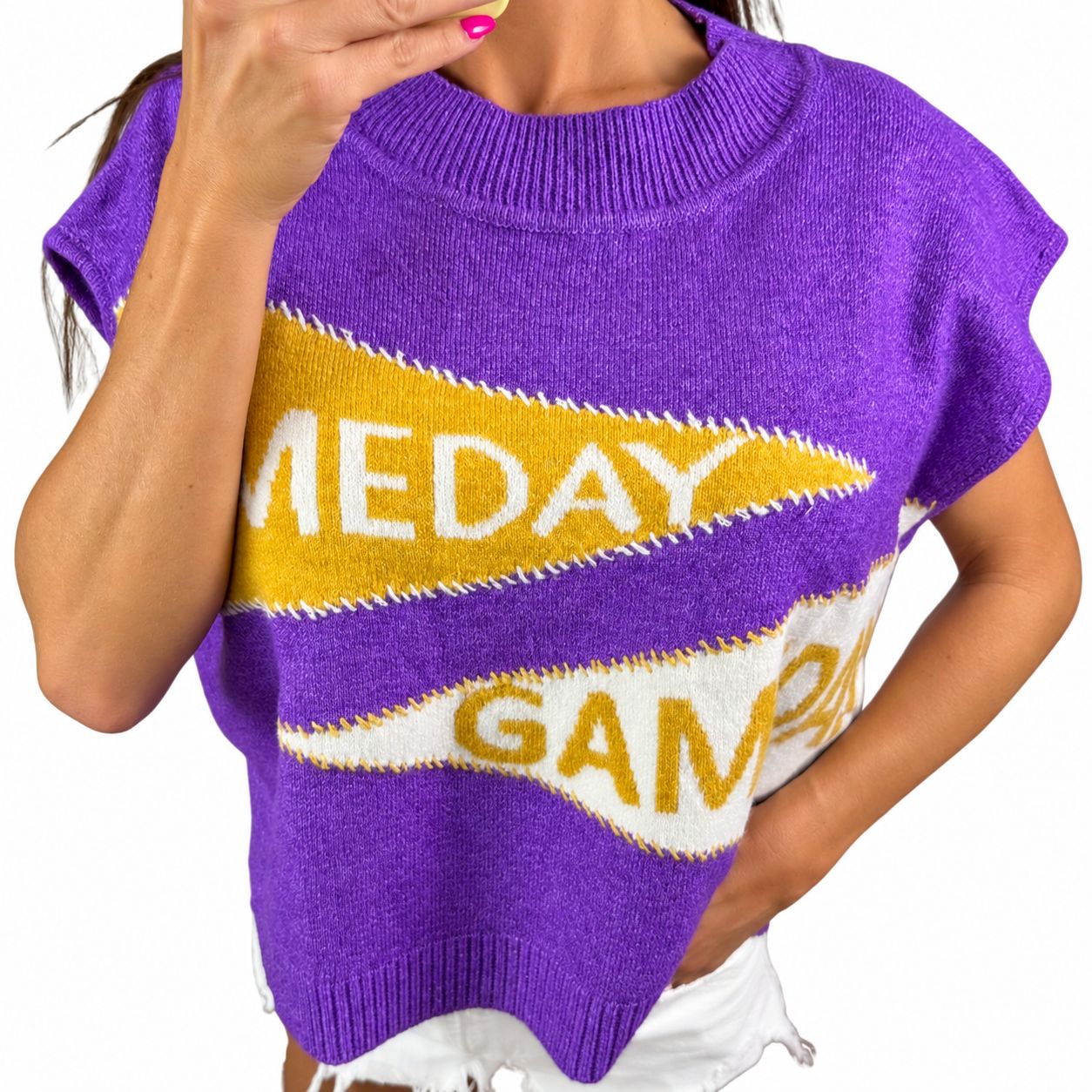Pennant Game Day Short Sleeve Sweater Top