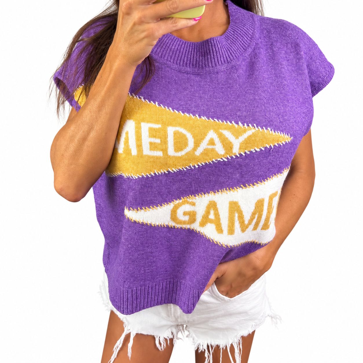Pennant Game Day Short Sleeve Sweater Top
