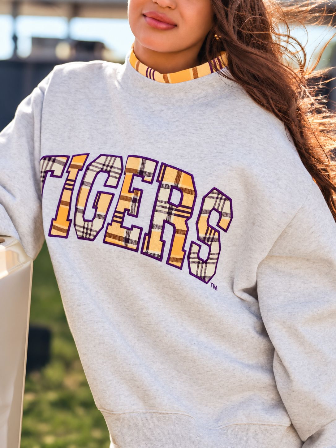 LSU Plaid Mock-neck Pullover