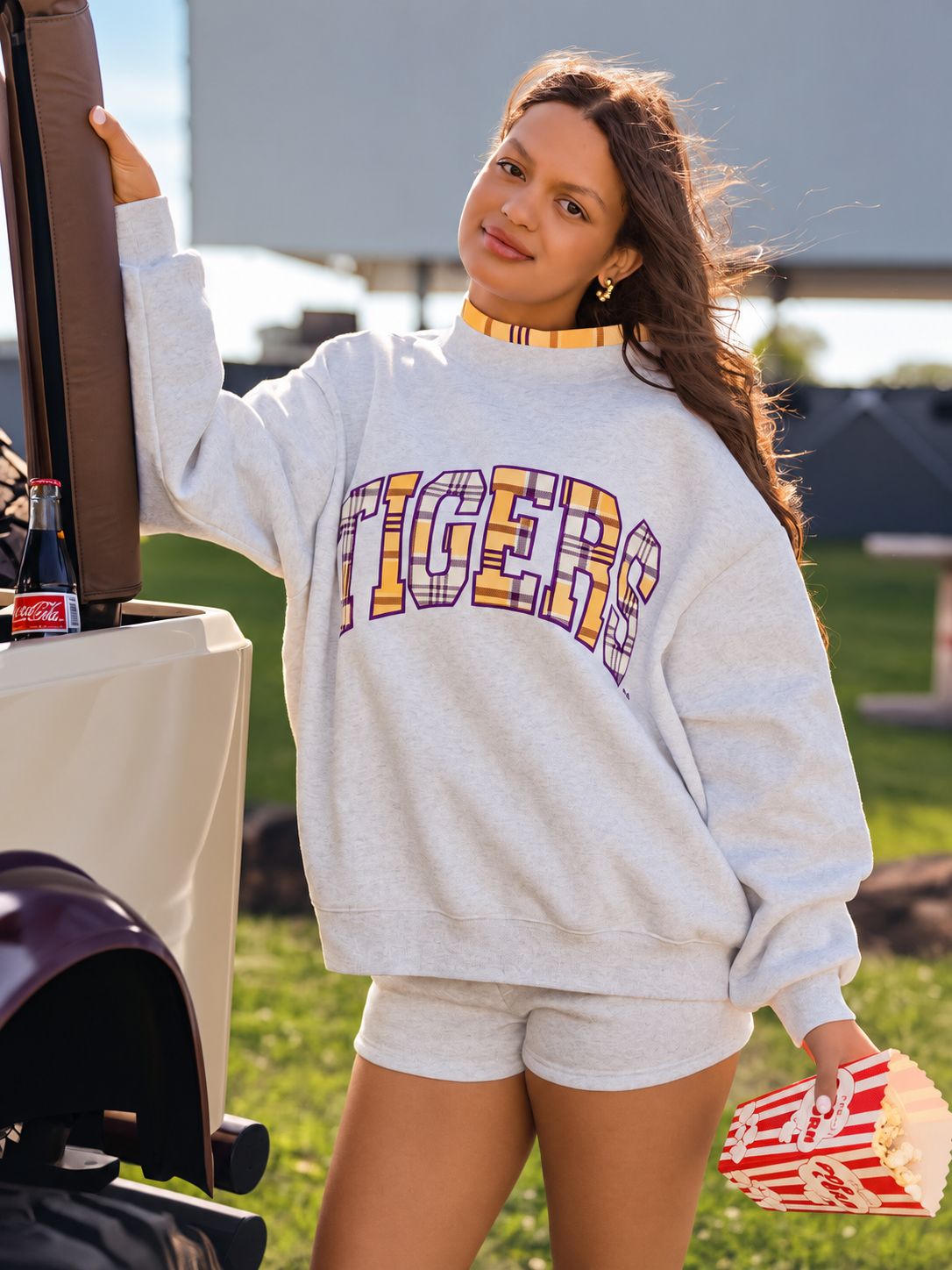 LSU Plaid Mock-neck Pullover