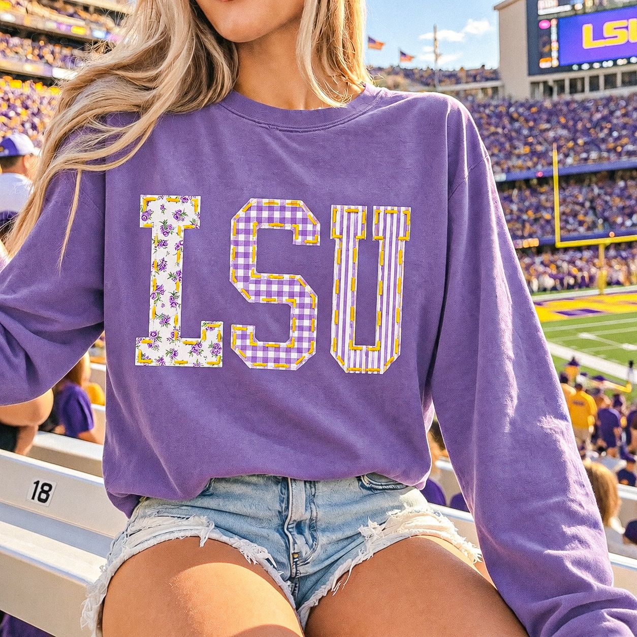 LSU Quilted Long Sleeve Tee