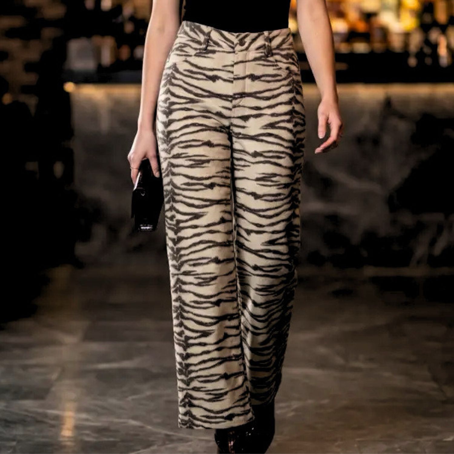 Tiger Print Wide Leg Jeans