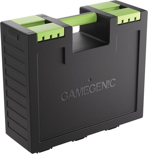 Gamegenic Game Castle - All-in-One Double-Sided Storage Case for Cards and Gaming Accessories, 19 Removable Trays in 5 Sizes Black Green