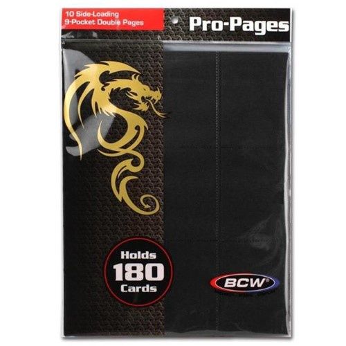 Pro-Pages 10 Side-Loading 9 Pocket Double Pages (Holds 180 Cards) - Black