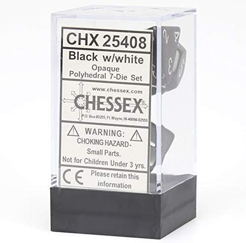 CHX25408 Opaque Black/White 7 Die Set Polyhedral
