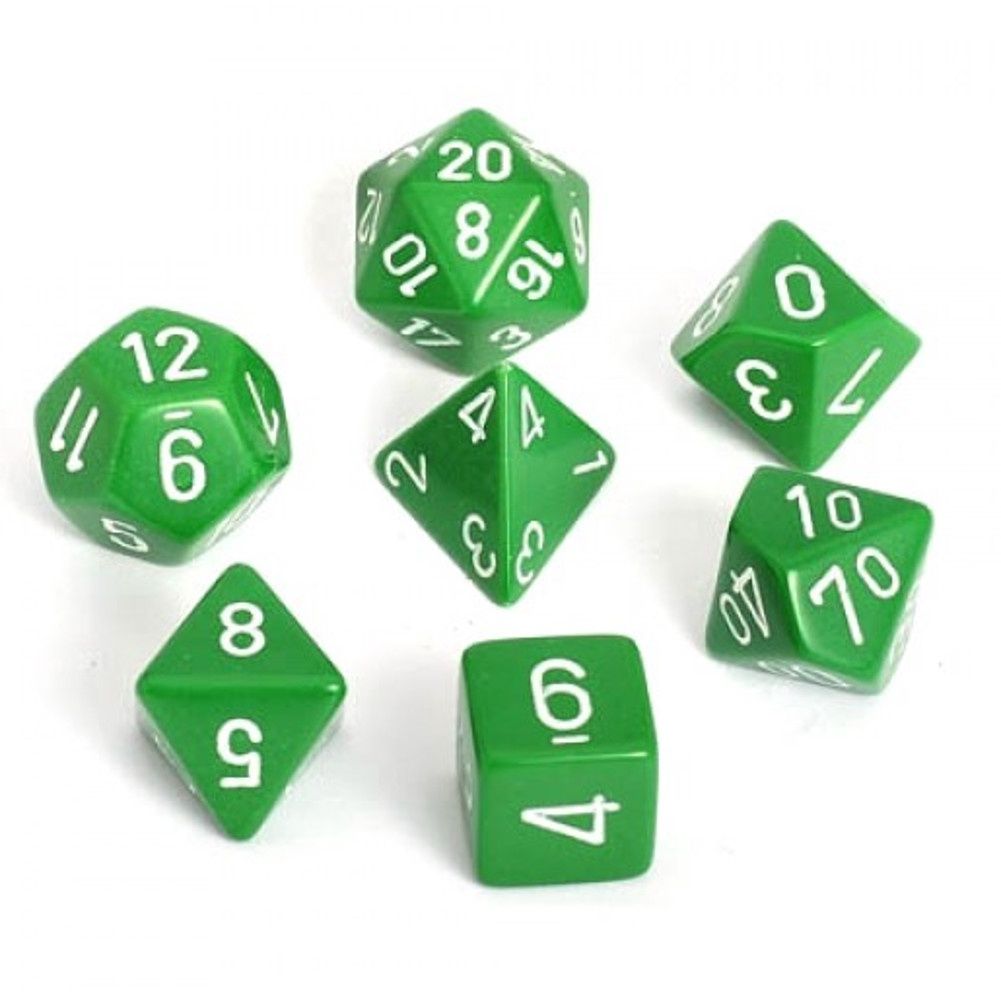 Chessex Polyhedral 7-Die Opaque Dice Set - Green with White