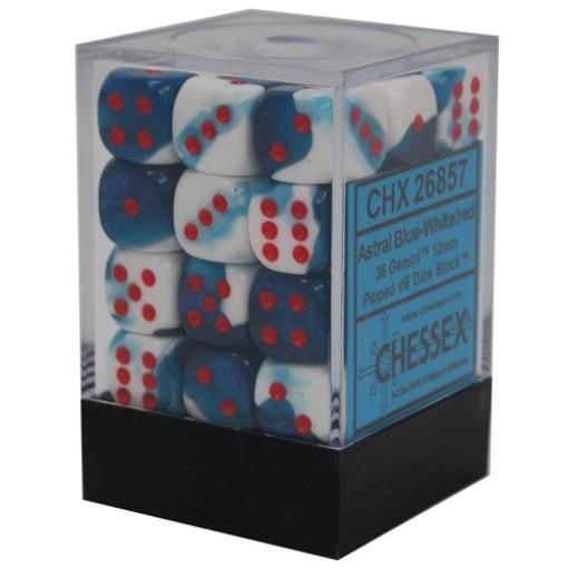 D&amp;D Dice-12mm Gemini Astral Blue-White/Red Plastic Polyhedral Dice Set-Dungeons and Dragons Dice Includes 36 Dice – D6