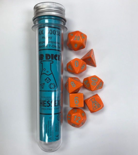 Chessex CHX30038 Cube Lab Heavy Dice - Orange &amp; Turquoise - Set of 7
