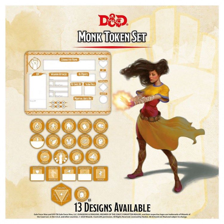 D&amp;D: Monk Token Set - Character RPG Set Dungeons &amp; Dragons