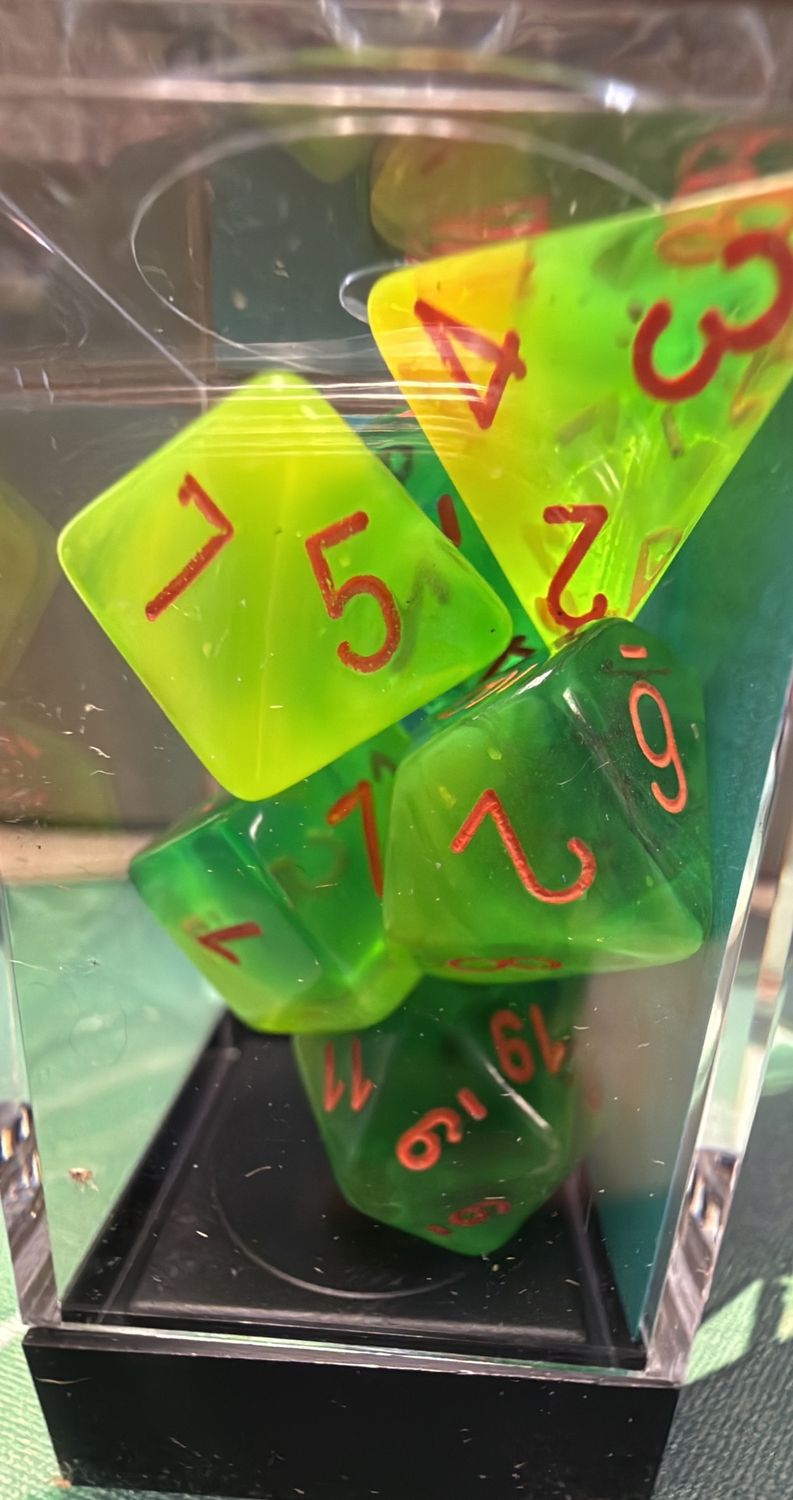 Gemini Dice: Plasma Green-Teal/orange 7 set