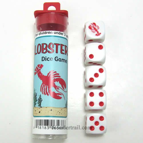 Lobster Dice Game White Opaque with Red Pips
