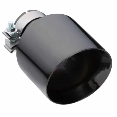 Angle Cut Inner Cone Exhaust Tip – 3” In / 4” Out – Black Chrome SS304 – 8” Long – Clamp-On