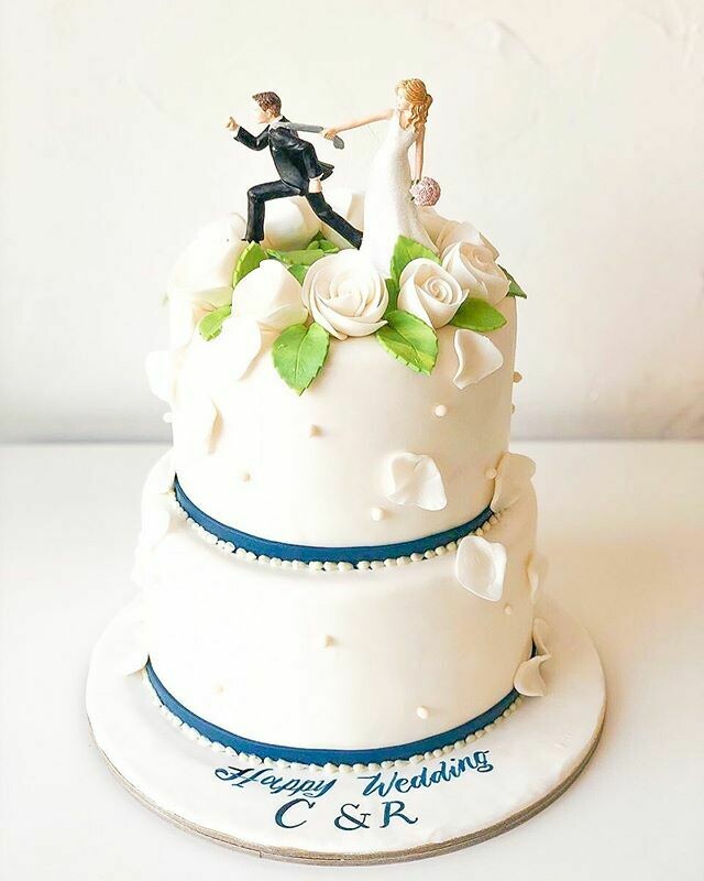 2 Tier Wedding Cake with a Topper