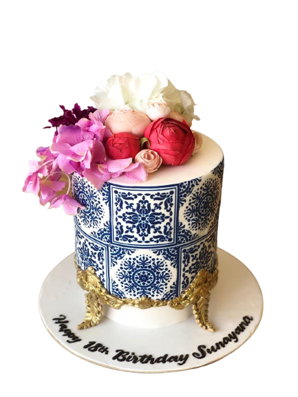 Printed  with Flower Theme Cake