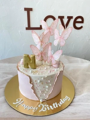 White & Pink Cake with Butterflies