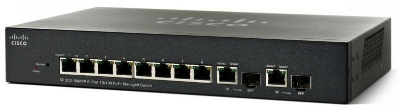 Cisco 8-port 10/100 + 2 x combo Gigabit SFP L3 Managed Switch (124W)
