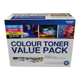 Brother TN251BK and TN255 Colour Laser Toner Value Pack. Black, Cyan, Magenta, Yellow (8AE00003)
