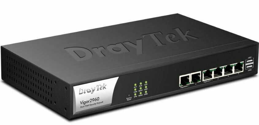Draytek Vigor2960 Dual Gigabit Broadband Firewall QoS IPv6 Router with 4xGiga LAN 200xVPNs 20xSSL VPNs USB 3G/4G support Smart Monitor 2 yrs wty