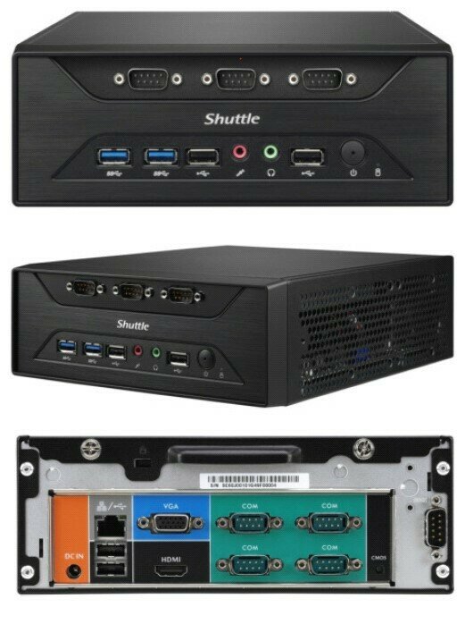 Shuttle XC60J Fanless 3L PC - Celeron J3355, 2x DDR3L SODIMM, 1x 2.5 or 3.5&#39; HDD, M.2, 8x RS232, 1x VGA + 1x HDMI, USB3.0, WLAN optional, VESA optiona
