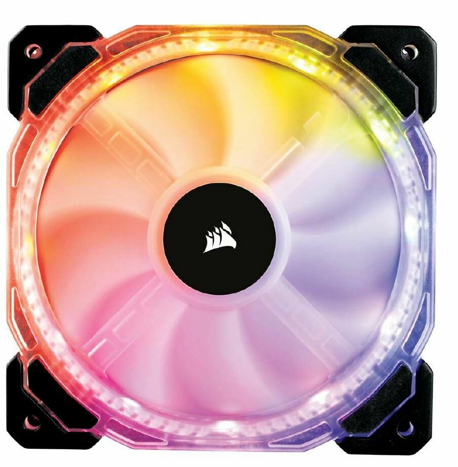 Corsair HD 140mm PWM RGB LED Fan. 12 independent RGB LEDs. High static pressure tuned for optimal air delivery.