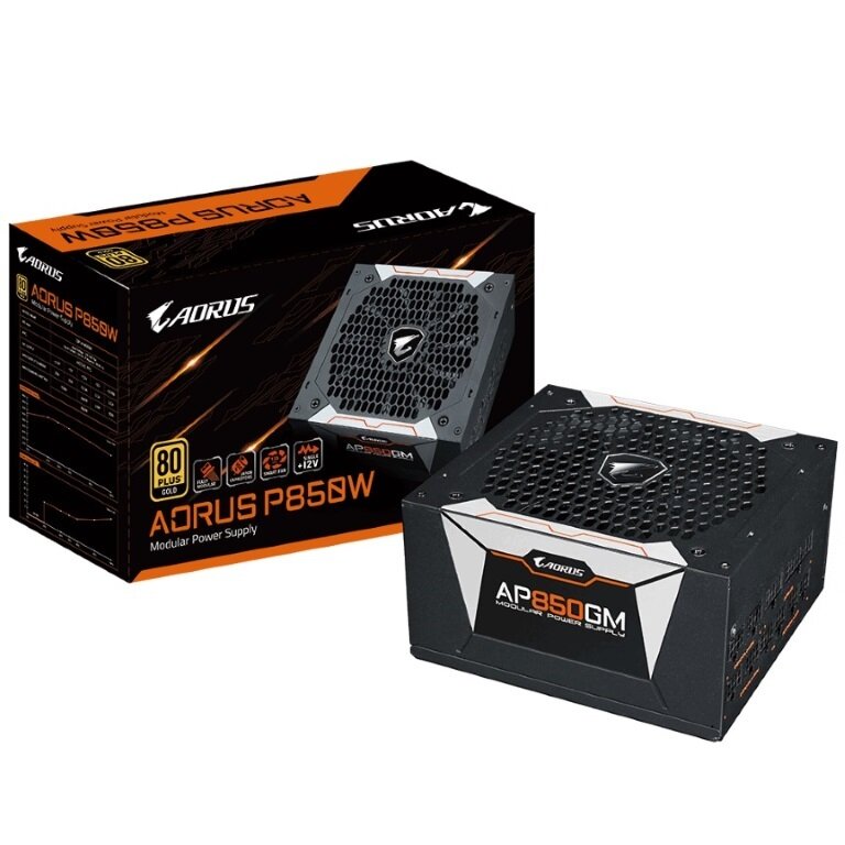 Gigabyte AP850GM AORUS 850W ATX PSU Power Supply 80+ Gold &gt;90% Modular 135mm Fan Black Flat Cables Single +12V Rail Japanese Capacitors &gt;100K Hrs~900W