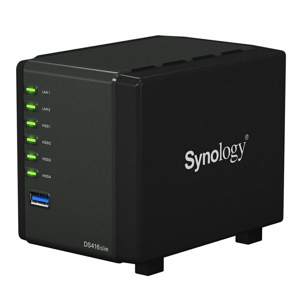 Synology DiskStation DS416 Slim 4-Bay 2.5&#39; SATA HDD/SSD Dual Core 1.0 GHz 512MB DDR3 2xGbE LAN 2xUSB3.0 Hot Swappable